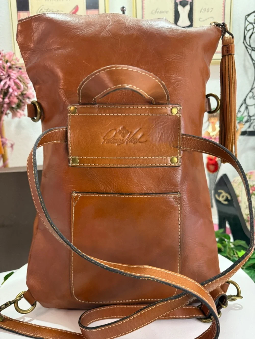 ECLECTIC PATRICIA NASH TASSEL RARE BROWN LEATHER 2-WAY BACKPACK BAG!